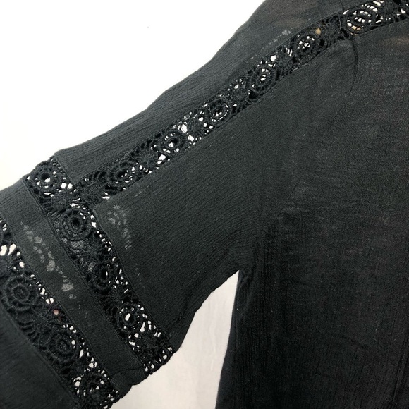 Loft Gauzy Pintuck Blouse Top Sz XS Black Embroidered Short Sleeve Boho Feminine - Picture 9 of 9